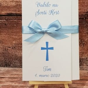 Vabila za krst s križcem in pentljico modro REK26