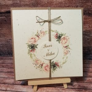 Poročna vabila cvetlična z juto in rožicami PORCVE 112