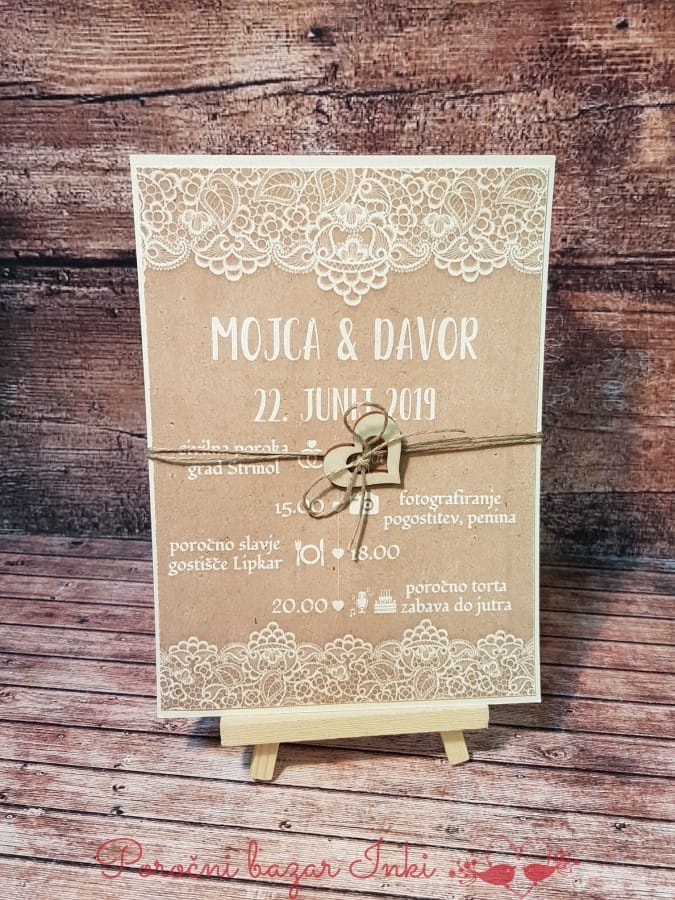 Poročna vabila s čipko - Poročni bazar INKI Poročna vabila s čipko