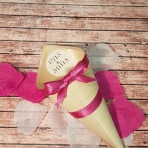 Tulci za riž s temno roza trakcem in pentljico TUL 08