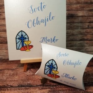 Komplet za obhajilo (vabilo + konfet) s križcem in kelihom REOKMPL 03