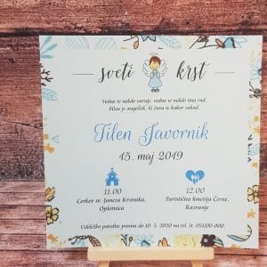 Vabilo za krst z nežno modro obrobo, elegantno REK 01