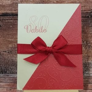 Vabila za obletnice rdečo pentljo in potiskanim belim in rdečim papirjem OBL 403