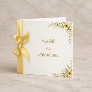 vabilo za Abrahama s pentljo in sončnicami