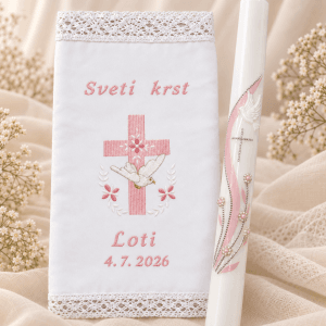 krstni komplet sveča in prt