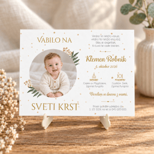 vabilo za krst z zelenjem in fotografijo otroka