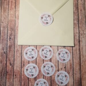 Nalepke za kuverte z rožicami in imeni mladoporočencev 1 KOMPL(24 kom) KMPLNAL 11