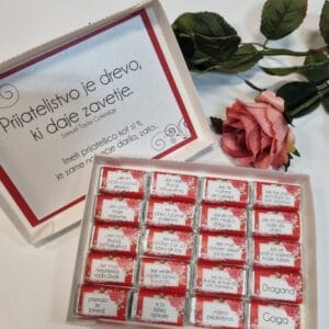 darilo s čokoladicami za prijateljico