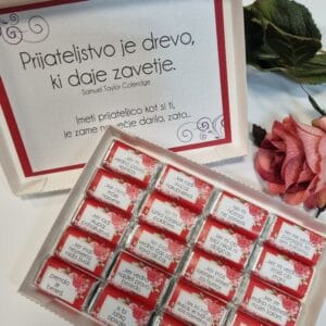 darilo s čokoladicami za prijateljico