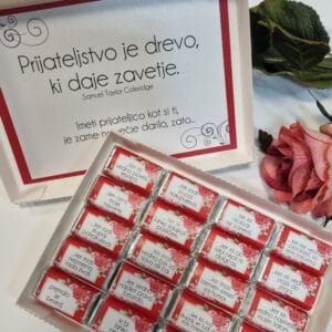 darilo s čokoladicami za prijateljico