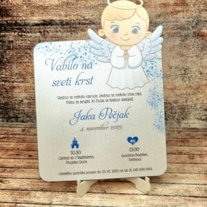 Vabilo za krst z izrezanim angelčkom- MODRO