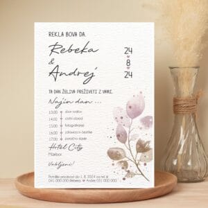 Poročna vabila cvetlična z vijoličnimi rožicami PORCVE 103