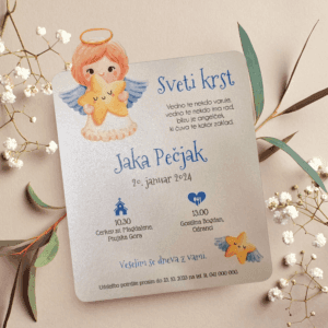 Vabilo za krst z izrezanim angelčkom- MODRO