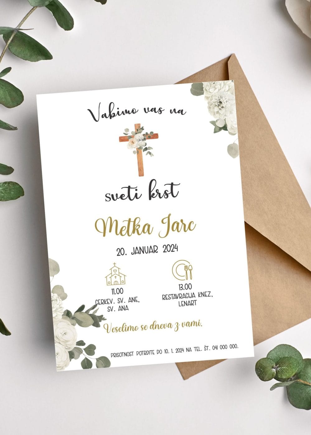 Vabilo za krst - Poročni bazar INKI Vabilo za krst s križcem
