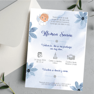 Vabilo za krst z angelčkom- MODRO