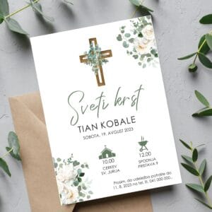 Vabilo za krst s križcem in cvetjem