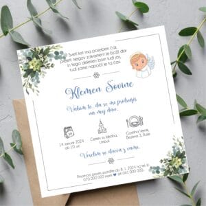 Vabilo za krst z angelčkom- MODRO