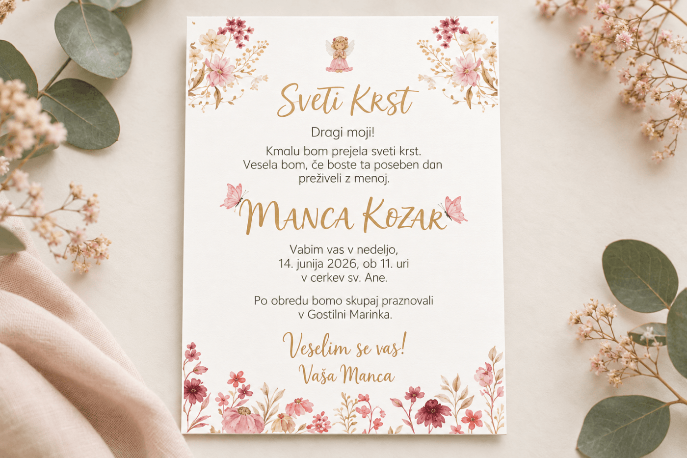 Primer besedila za krstno vabilo, napisano v imenu otroka
