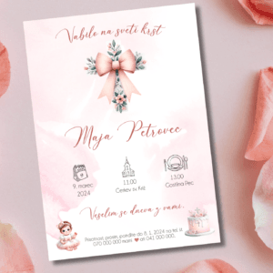 Vabilo za krst s križcem- ROZA