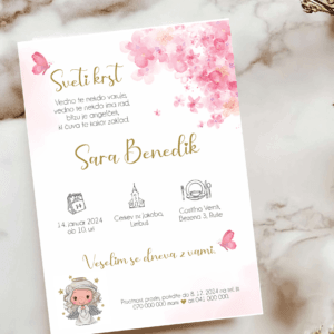Vabilo za krst z angelčkom- ROZA