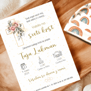 Vabilo za krst s križcem in cvetjem