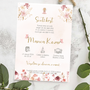 Vabilo za krst z angelčkom- ROZA