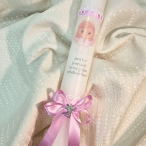 Krstne sveče z angelčkom in pentljo