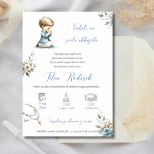 Vabilo za obhajilo z dečkom, križcem in zelenjem