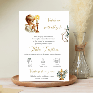 Vabilo za obhajilo z angelčkom, kelihom in zelenjem