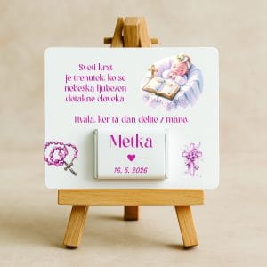 personalizirana darilca za krst ploščica in čokoladica