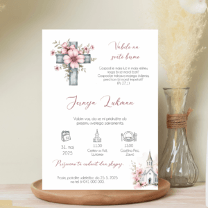 Vabilo za birmo z rožicami in križcem