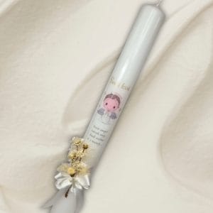 Krstne sveče z angelčkom, suhim cvetjem-naravne barve KRSV 26-03