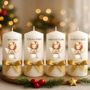 adventne svečke s pentljico in motivi
