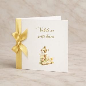Vabila za birmo z svetlo zlato pentljico