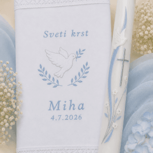 krstni komplet sveča in prt